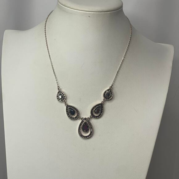Madewell gold tone necklace signed costume jewelry charcoal gray stones rhinestn - Picture 9 of 16